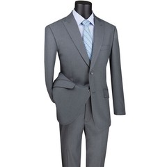 VINCI Men’s Gray 2-Button Peak Lapel Modern-Fit Suit – NEW