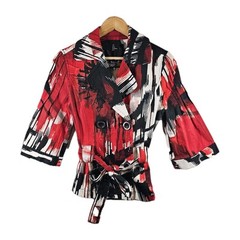 Yansi Fugel VTG 3/4 Sleeve Button Tie-Front Jacket USA Abstract Modern Cotton S