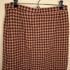 SIZE 10 VINTAGE A GIANNETTI WOOL SKIRT HOUNDSTOOTH BEIGE RED ACADEMIA