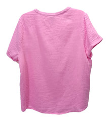 St. John’s Bay Women’s XL Pink 100% Cotton V‑Neck Short Sleeve Top High‑Low Hem
