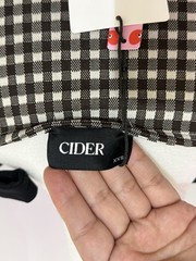 CIDER Women’s Gingham Tie Shoulder Top XXS Black White NWT