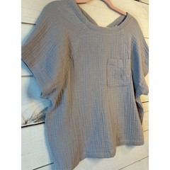 Madewell Muslin Gauze Reversible Button Back Top NE240 Blue Grey Womens L NWT