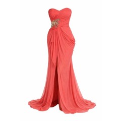 Shoulderless Mermaid Ball Dress with Pleated Layered Front Slit Evening Gown