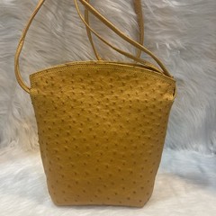 Ostrich Leather Shoulder Bag Camel Brown 22cm Genuine Leather Vintage