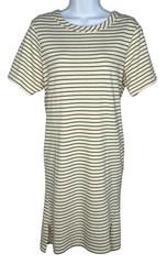 Buffalo Knit Striped Short Sleeve T-shirt Dress ~ Off White / Moss Green ~ Small
