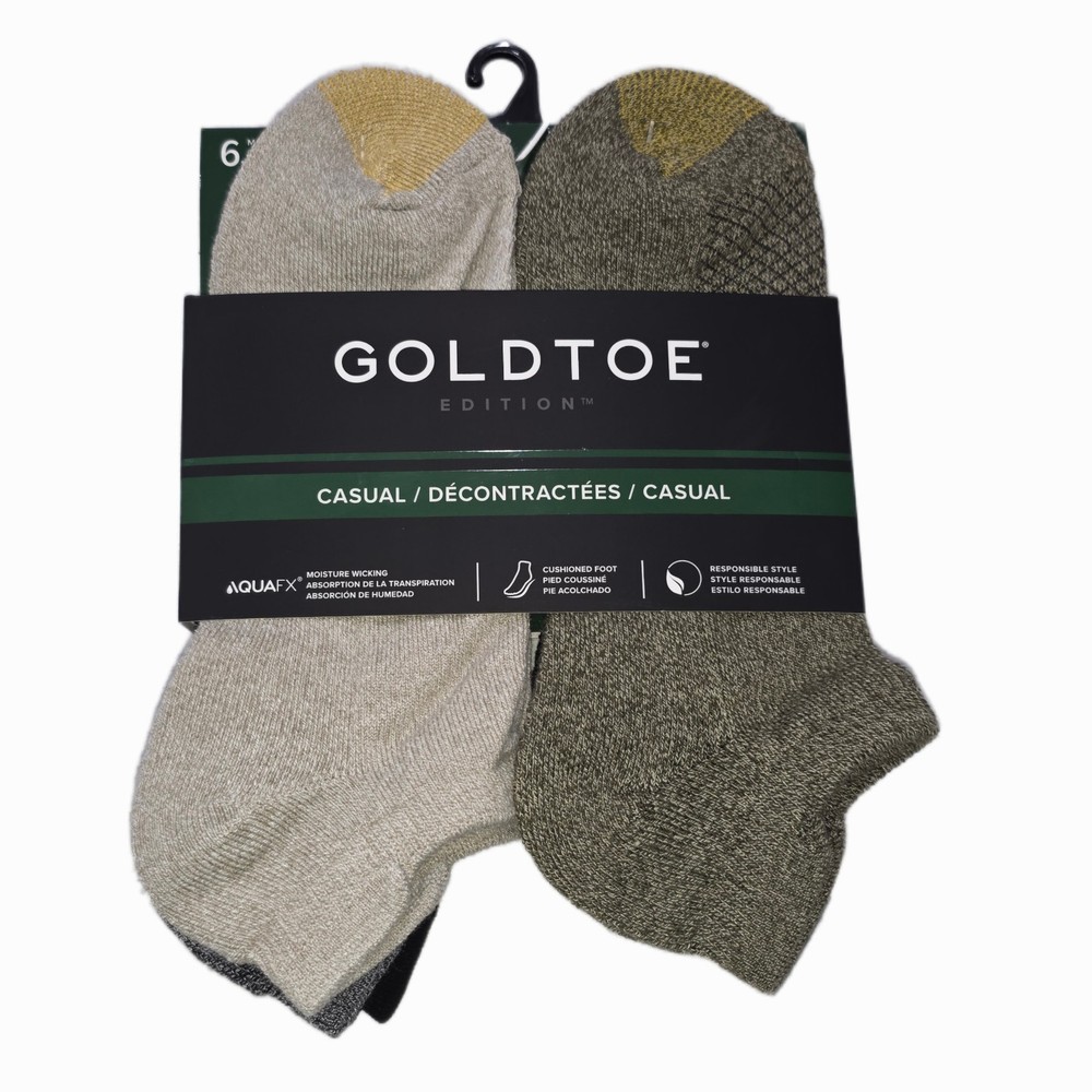 Gold Toe Mens 6 Pair No Show Socks Cushion AquaFX Moisture Wicking Tab Assorted²