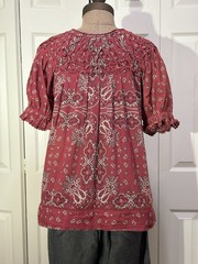 Sundance Women’s Red Paisley Button Front Ruffle Cotton Peasant Blouse, M