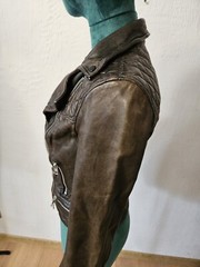 ALLSAINTS Conroy Leather Biker Jacket Size 4 Uk O Us 32 Eur Xxs Brown with signs
