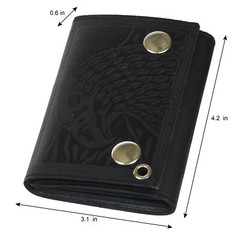 Leatherboss Genuine Leather Men EAGLE Trifold Wallet Chain Biker Trucker, Black