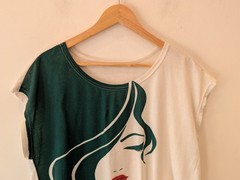 Shein Women’s XL Graphic Tee Green White Face Print Short Sleeve Stretch Casual