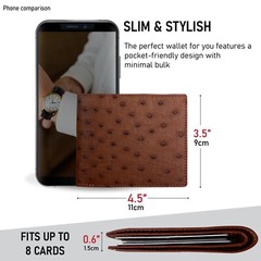 Real Ostrich Leather Brown Bifold Wallet Men’s Skin Wallet Father’s Day