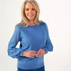 Apricot Jumper Round Neck With Bell Sleeves Petrol Blue New bx15 Size 16
