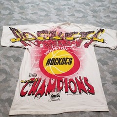 Vintage Houston Rockets Shirt Mens Large White AOP Single Stitch Magic Johnson
