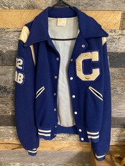 70s/80s Vintage Blue Wool Varsity Howe Snap front Jacket sz 42 QB & baseball ⚾️