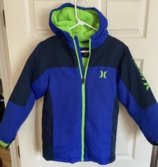 Hurley Boys Winter Parka Coat – Blue/Black/Neon – Kids Size M 10/12