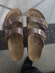Birkenstock Brown Leather Slide Sandals Double Buckle Adjustable Strap EU 46
