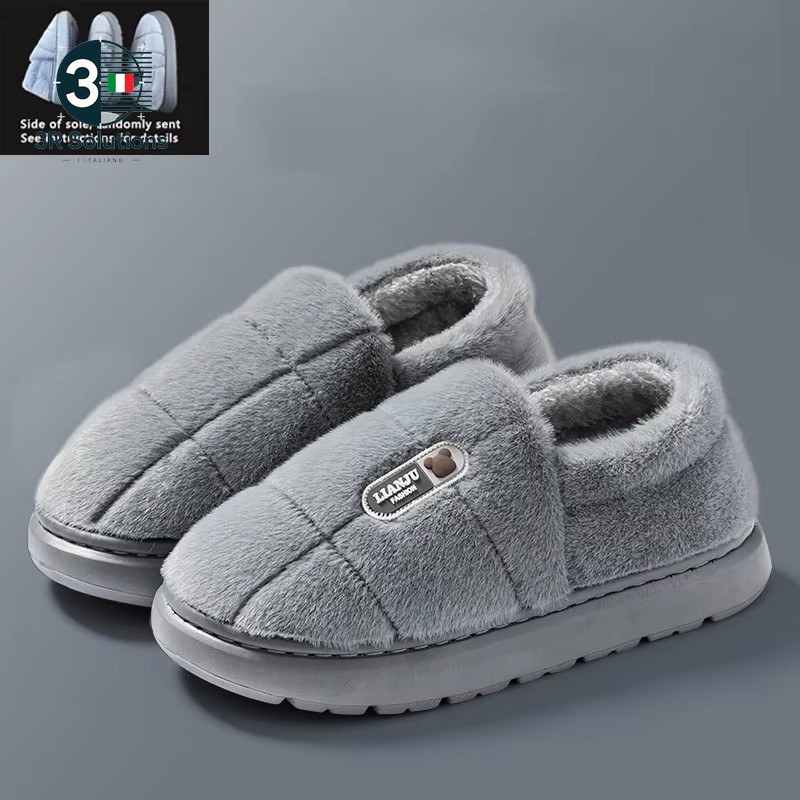 Men’s Winter Slippers Solid Color Wrap Heels Plush Slippers A