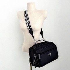 PRADA Black Tessuto Nylon Vanity Tote Bag Double Zip Triangle Logo Vintage