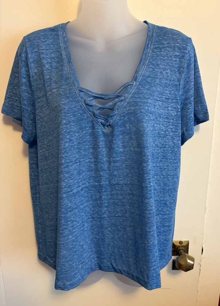 SO Sporty Tee Blue Juniors Sz Large Short Sleeve TShirt Stretchy Semi-sheer