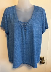 SO Sporty Tee Blue Juniors Sz Large Short Sleeve TShirt Stretchy Semi-sheer