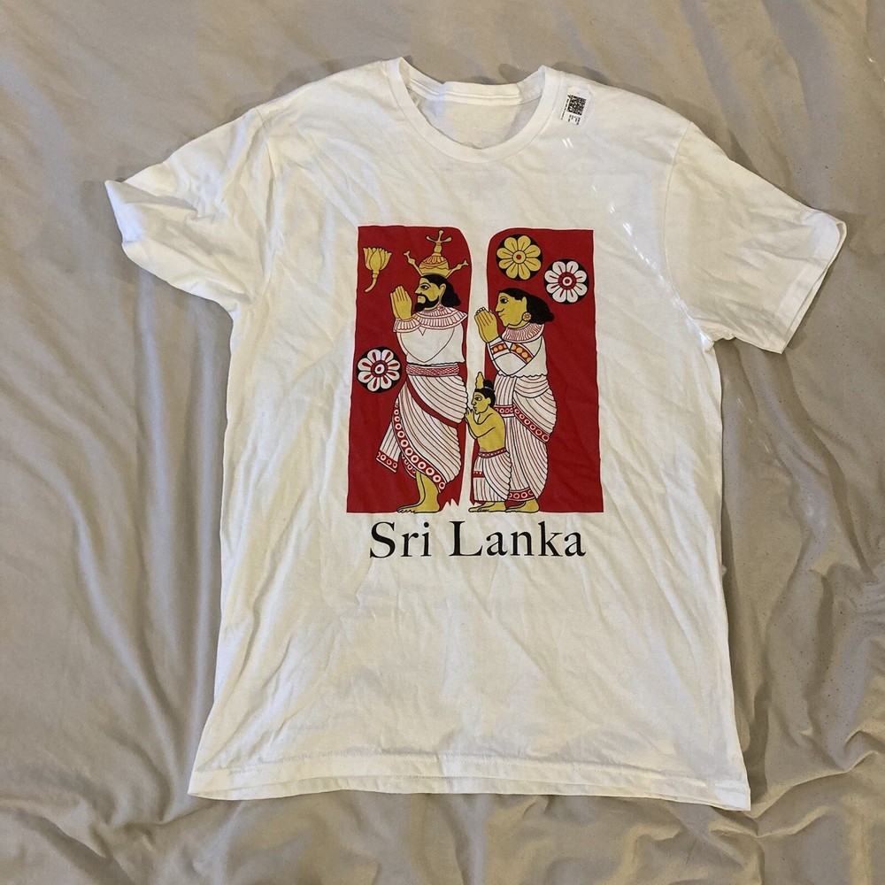 Sri Lanka Men’s MEDIUM White T-Shirt Graphic Art Design Printed Top