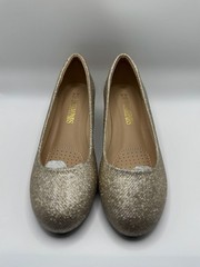 DreamPairs Debbie Women’s Mid Wedge Heel Pump Shoes in Gold Glitter