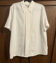 Vintage Claudia Richard White Embroidered Blouse Sz 14 Shoulder Pads 🌸 Y2K EUC
