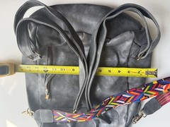 Gray Small Faux Leather Backpack With Reversible Strap