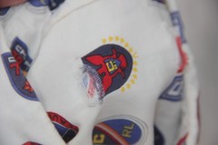 Vintage CHAPS Ralph Lauren Polo Shirt Men M/L All Over Crest Flag 90s Y2K Preppy