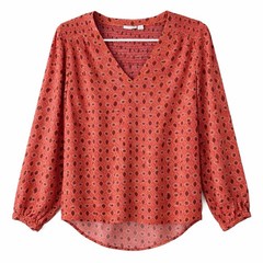 Hinge Womens Orange Peasant Boho Blouse Top Size Small Smocked Back