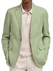 Men’s Linen Blazer Slim Fit One Button Casual Summer Sport Coat Suit Jacket