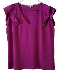 Umgee Magenta Ruffle Sleeve V-Neck Top 1XL