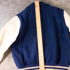 VTG Howe Varsity Letterman Jacket Size 36 Blue Wool Leather Slash Pockets READ
