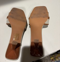 Beige And Brown Canvas Fabric Mules Size 39 US 8.5