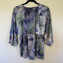 Earthcore Woodstock Tie Dye Babydoll Blouse Linen Blend Boho Chic M Puffy Sleeve
