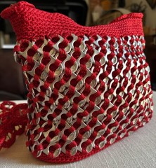 Red Crochet Recycled Soda Pop Can Knitted Shoulder Bag Zipper Closure B1