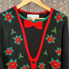 Jolly Sweaters Knit Christmas Sweater Holiday Poinsettia Women’s M