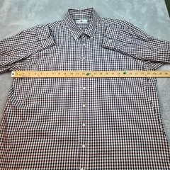 Alan Paine Gingham Check Button Down Shirt Mens XL Navy Burgundy Cotton