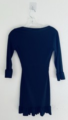 Boohoo Women XS Black Ribbed Wrap Bodycon Mini Dress Stretch Ruffle Hem