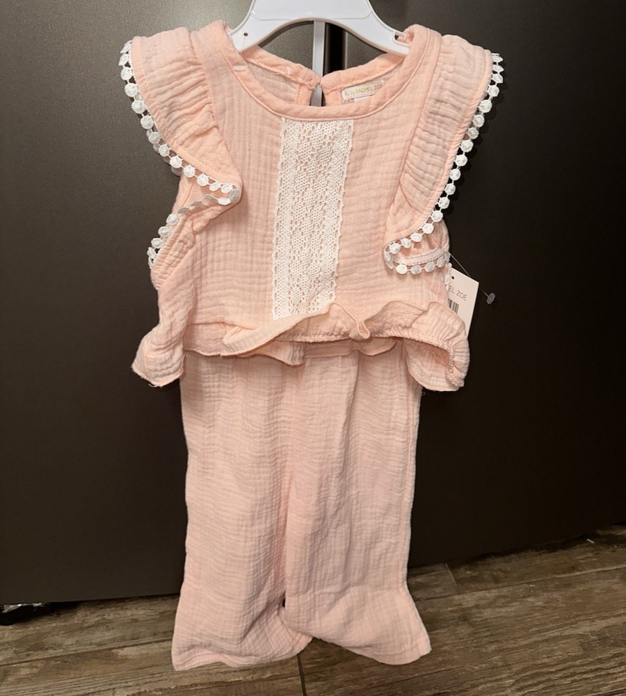 Rachael Zoe Girls Pink 2-Piece Outfit Set Sleeveless Ruffle Top & Pants 18M
