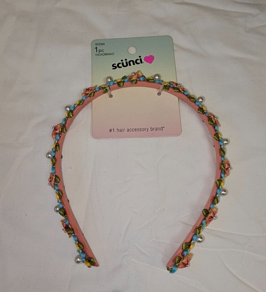 Scunci Fancy Headband W Flowers And Pearls Special Occasion