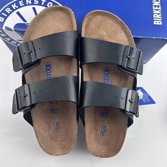 Birkenstock Arizona Soft Footbed Birko-Flor Leather Unisex Sandals–Black/Blue