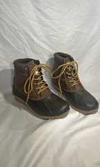 Unisex Brown/Black Duck Ankle Boots Lace-Up Side Zipper Leather Rubber Sole