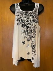 VOLUME ONE RACERBACK TANK WITH BLACK AND SILVER FLORAL PRINT ~ JR SIZE LARGE