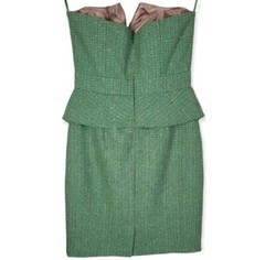 NWT Aryan K. Strapless Green Tweed Dress Size Small