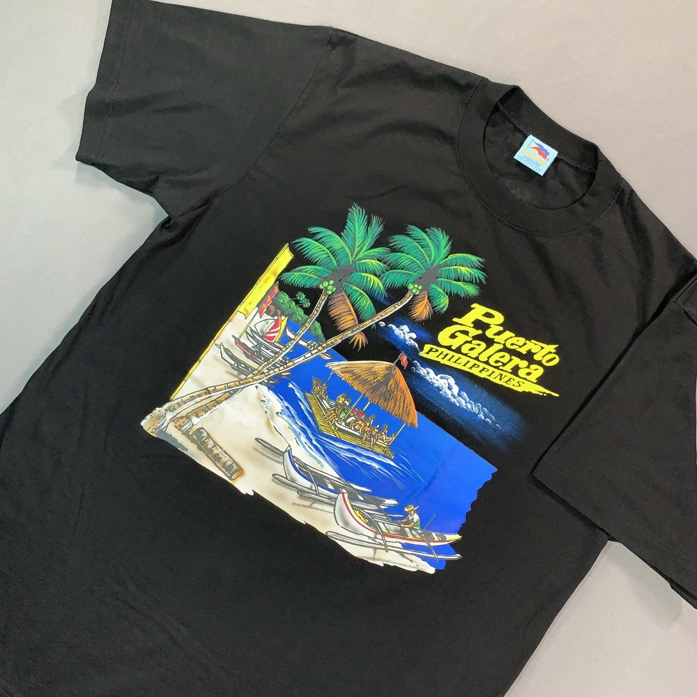 Puerto Galera Philippines Shirt Mens L Black Handpainted Graphic Tee Dibuho