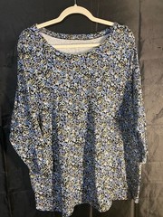J. Jill Women’s Pima Cotton 3/4 Sleeve Scoop Neck Floral Print Tee