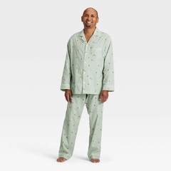 Men’s L Gingerbread Pajama Set Wondershop Cream Striped Flannel Holiday