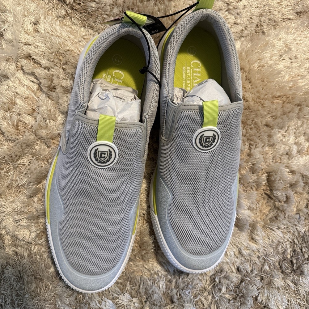 Chaps Gray Yellow Mesh Slip On Memory Foam Athletic Sneakers Low Top Men