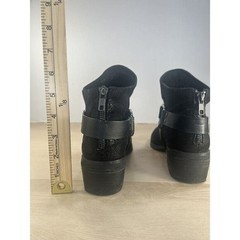 Black Textured Moto Ankle Boots Size 7 Harness Buckle Studded Back Zip Festival